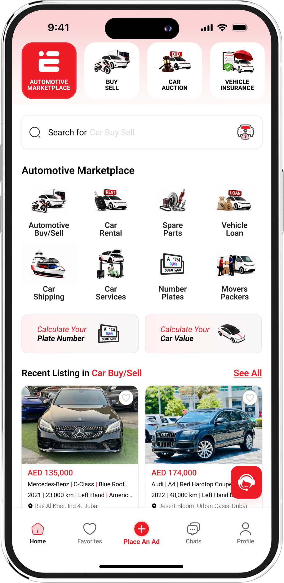 EGARAGI automotive marketplace app home screen